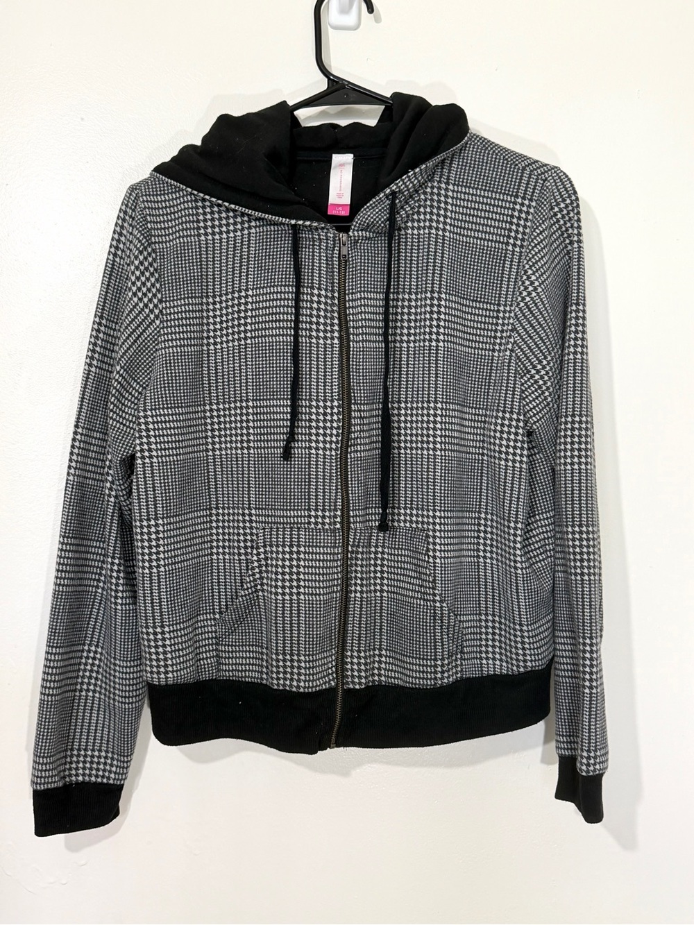 Black and White Plaid Y2K 90s Retro Women’s Full Zip Hooded Bomber Jacket